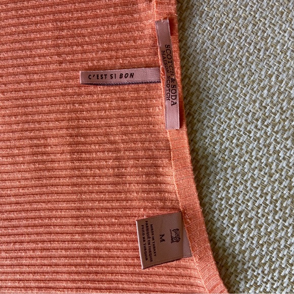 SCOTCH & SODA Women’s Shirt Orange Short Sleeve Shirt Knit Cotton Scoop Medium - Picture 5 of 5